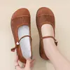 Zapatos Mary Jane de Punta Redonda, Zapatos Planos de Piel de Oveja, Zapatos Huecos de Nuevo Estilo de Verano para Mujer, Boca Baja, Zapatos de Tacón Bajo de Una Correa
