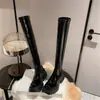 Botas de cuero de moda para mujer, botas altas de tacón grueso, colección nueva primavera/verano 2025, estilo europeo y americano, de caña alta, elásticas y adelgazantes