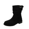 Botas Curtas Retrô de Cano Médio Femininas 2026 Outono/Inverno Novas Versáteis Botas de Cavaleiro com Salto Bloco Sola Lisa Calçar Suede Botas Martin