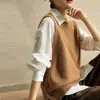 Chaleco cárdigan de punto sin mangas Ropa exterior Versátil Holgado Otoño 2025 Chaleco suéter Cuello redondo de mujer