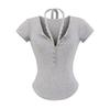 Camiseta de Manga Corta de Estilo Europeo y Americano de Dos Piezas Falsas para Mujer Verano 2025 Nuevo Top Camiseta Básica Ajustada Elástica con Pechera