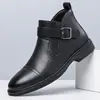 Botines de tobillo para hombre de talla grande de cuero genuino transfronterizos, Botas de cuero de caña media con punta redonda, formales de negocios, Botas estilo Martin con hebilla, estilo británico