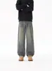 Calça Jeans Lavada Estilo Retrô Americano para Homens e Mulheres Marca da Moda Básica Perna Reta Solta Caimento Largo Comprimento no Chão