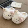 Pantuflas de Algodón Genuinas Sanrio Kitty para Mujer, Pantuflas Cálidas de Piel KT para Invierno, Pantuflas de Felpa Antideslizantes para el Hogar