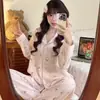 Pijama Dulce Estilo Japonés para Mujer, Primavera y Otoño, Algodón Nube, Manga Larga, Pantalón Largo, Chica Linda de Dibujos Animados, Conjunto para Estar en Casa