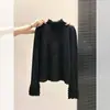 Suéter de punto único y exquisito estilo francés con cuello semi-alto fruncido y mangas largas para mujer, nuevo top base ajustado para otoño e invierno