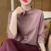 Suéter de Punto para Mujer con Cuello Alto Medio y Mangas Tres Cuartos, Sencillo Ajustado, Top Básico de Manga Media para Primavera y Otoño, para Viajar