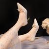 Zapatos de tacón alto para mujer 2023, nuevos zapatos de tacón de aguja de una sola capa con punta puntiaguda y boca baja, zapatos de boda Xiuhe para novia