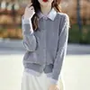 Cárdigan de lana de punto fino con cuello de muñeca y patrón de trenzas, chaqueta de punto vintage con bloques de color, versátil y elegante para primavera y otoño