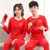 Traje de Ropa Interior Térmica Benmingnian para Niños Algodón Puro Niños y Niñas Año del Serpiente Rojo Grande Ropa de Otoño para Jóvenes Pantalones de Otoño Invierno