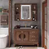 Nuevo mueble de baño estilo chino combinación roble rojo lavabo inodoro de pie lavabo espejo gabinete mueble de baño