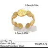 Anillo Abierto de Acero Inoxidable Transfronterizo Europeo y Americano para Mujer, Diseño de Sol, Anillo de Acero de Titanio Texturizado, Joyería Mayorista que No Se Desvanece