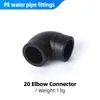 Accesorios de Plomería de PE Negro Codo de Tubería de Suministro de Agua Juntas en T