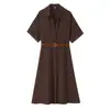 Venta al por mayor de ropa para mujer estilo europeo y americano Ins transfronterizo, elegante estilo para ir al trabajo, vestido midi ajustado de manga corta con cinturón