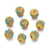 Cuentas de Gota de Aceite de Cobre, Cuentas de Hoja de Gota de Aceite de Oro Antiguo, Cuentas Huecas con Patrón de Nube, Cuentas para Bordar, Cuentas Sueltas para Pulsera y Collar Hechos a Mano para DIY