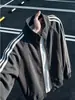Chaqueta azul marino estilo americano con cuello alto, chaqueta bomber de retazos deconstruida para hombre de otoño, top de silueta corta cuadrada