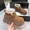 Birkenstocks Sapatos Femininos Forrados de Lã Botas de Neve Espessadas 2024 Inverno Novos Botas de Cano Baixo Retro Couro Fosco Sapatos de Algodão Quente