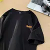 Camiseta de manga corta de seda de hielo para hombre, estilo retro holgado, con etiqueta, estilo Hong Kong, fina, de media manga, con estampado de textura de verano, para hombre