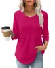 2026 Nova Blusa Feminina de Manga Média Amazon, Camiseta Feminina Casual da Moda com Pregas, Gola Redonda Baixa, Transfronteiriça, Versátil