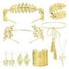 Diadema de Hojas Nupciales Europea y Americana Tocado de Hojas Doradas Barroco Pulsera Pendientes Anillo de Brazo Colgantes de Oreja Boda