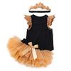 Ropa de Verano Nueva Transfronteriza Negra Sin Mangas Alas Ha Ropa para Bebé Niña de 02 Años Manga Corta Ropa de Bolsa de Culo Vestido de Princesa Champagne