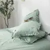 Fronha de Algodão Lavado Estilo Japonês com Renda Franzida Cor Lisa para Meninas Primavera, Verão e Outono Estilo K Princesa 48*74 Par