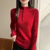 Suéter para mujer, capa base de cuello alto medio, top de punto interior ajustado, diseño medio abierto otoño/invierno, manga larga adelgazante, estilo nuevo, artículo transfronterizo