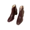 Cremallera trasera 2026 ajustado talla grande nuevo retro transfronterizo tacón grueso moda botines punta cuadrada otoño botines cortos para mujer tacón alto tela