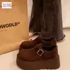 Zapatos de plataforma con forro de felpa y aumento de 7 cm, zapatos estilo Birkenstock para mujer, mocasines retro slip-on otoño/invierno 2025, zapatos de algodón para mujer