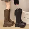 Botas altas hasta la rodilla de suela gruesa para mujer, adelgazantes y que aumentan la altura, estilo motero, modernas botas de otoño de caña alta nuevas