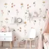 Br7026C Rosa Suave Francés Floral Acuarela Estilo Princesa Habitación de Niña Pared de Fondo de Mesita de Noche Pegatina Decorativa Romántica de Pared