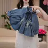 Jaqueta Jeans Feminina de Outono com Barra Franzida Estilo Coreano Primavera e Outono Gola Pontuda Jaqueta Corta-vento Jeans Infantil para Menina