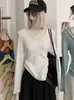 KEKEZOON Camiseta Básica Versátil de Color Sólido con Cuello Redondo y Mangas Largas para Mujer, 17 Colores, Corte Delgado, 8986