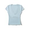2024 Verano Spice Girl Ajustado Adelgazante Color Sólido Cuello en V Ajustado Hombro Manga Corta Camiseta Cuello Corazón de Pollo Camiseta Base Superior