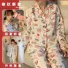 Pijama Feminino 2024 Primavera e Outono Algodão Bolha Tecido Amassado Manga Longa Estilo Princesa Desenho Roupas de Casa Conjunto