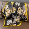Elegante Bufanda de Seda Estampada Estilo Ins 70% Seda Artificial Cuadrada Floral Bufanda Versátil para Primavera y Verano Lazo para el Cabello Pañuelo para la Cabeza para Mujeres