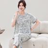 Pijama para madres de mediana edad y mayores, con estampado digital, pantalones de manga corta, tejido de algodón sintético, ropa de casa, conjunto de cárdigan con botones florales