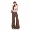 Novas calças casuais cinza claro boca de sino para mulheres, cintura média-baixa, corte solto, fluidas, comprimento até o chão, calças compridas da moda para mulheres, estilo Yichun