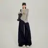 2 Cores Calças Largas de Cintura Alta Retrô com Caimento Longas Versáteis Jeans de Perna Reta e Calças Estendidas 2026 Feminino