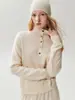 Suéter de cashmere com meio zíper, outono feminino de gola alta, modelagem solta, top de tricô de manga longa