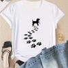 Camiseta fofa feminina com estampa de pata de cachorro, moda Y2K, casual, confortável, gola redonda, manga curta