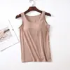 Colete Modal Camisole com Almofada no Peito Sem Anel de Aço Base de Roupa Interior Camisa Feminina Copa Uma Peça Top Interno BRA-T