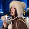 Chapéu Lei Feng de Tricô Grande com Orelhas de Pelo para Proteger do Frio para Mulheres, Outono e Inverno Nordeste Quente Longo de Pelo à Prova de Frio Chapéu Mongol, Faz o Rosto Parecer Menor e Elegante