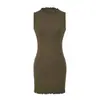 Vestido de Tirantes Acanalado de Punto Fino Estilo Puro Deseo Cuello Redondo Sin Mangas Bodycon Vestido Otoño Elástico Adelgazante Chica Picante Falda Corta