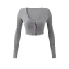 Estilo Desejo Puro Garota Picante Grande Decote em V Botão Único Cropped Manga Longa Cardigan Camiseta Outono Novo Slim Fit Cor Sólida Top