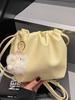 Bolso Cruzado Pequeño Nuevo para Mujer Primavera/Verano 2025, Bolso de Hombro Plegado con Cordón, Elegante Bolso Cubo de Color Sólido con Textura para Viajes Diarios