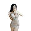 Lencería Sexy Vestido Bodycon Transparente de Encaje con Escote en V Profundo con Cuello Halter y Diseño Strapless para Mujer