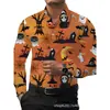 Camisas Masculinas Série Halloween Europeia e Americana 2025 Novas Camisas de Manga Longa Estampagem Digital 3D Camisas Coloridas para Homens