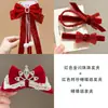Grampo de Cabelo Laço Acessório de Cabelo para Meninas, Presilha de Cabelo Vermelha para Trás da Cabeça, Grampo de Cabelo de Ano Novo para Meninas, Ornamento de Cabelo de Fita Infantil