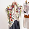 Bufanda Floral de Lujo Doble Cara para Otoño e Invierno, Chal Bufanda de Seda de 85 cm, Bufanda Cuadrada Nueva Versátil Cálida de Seda y Lana
